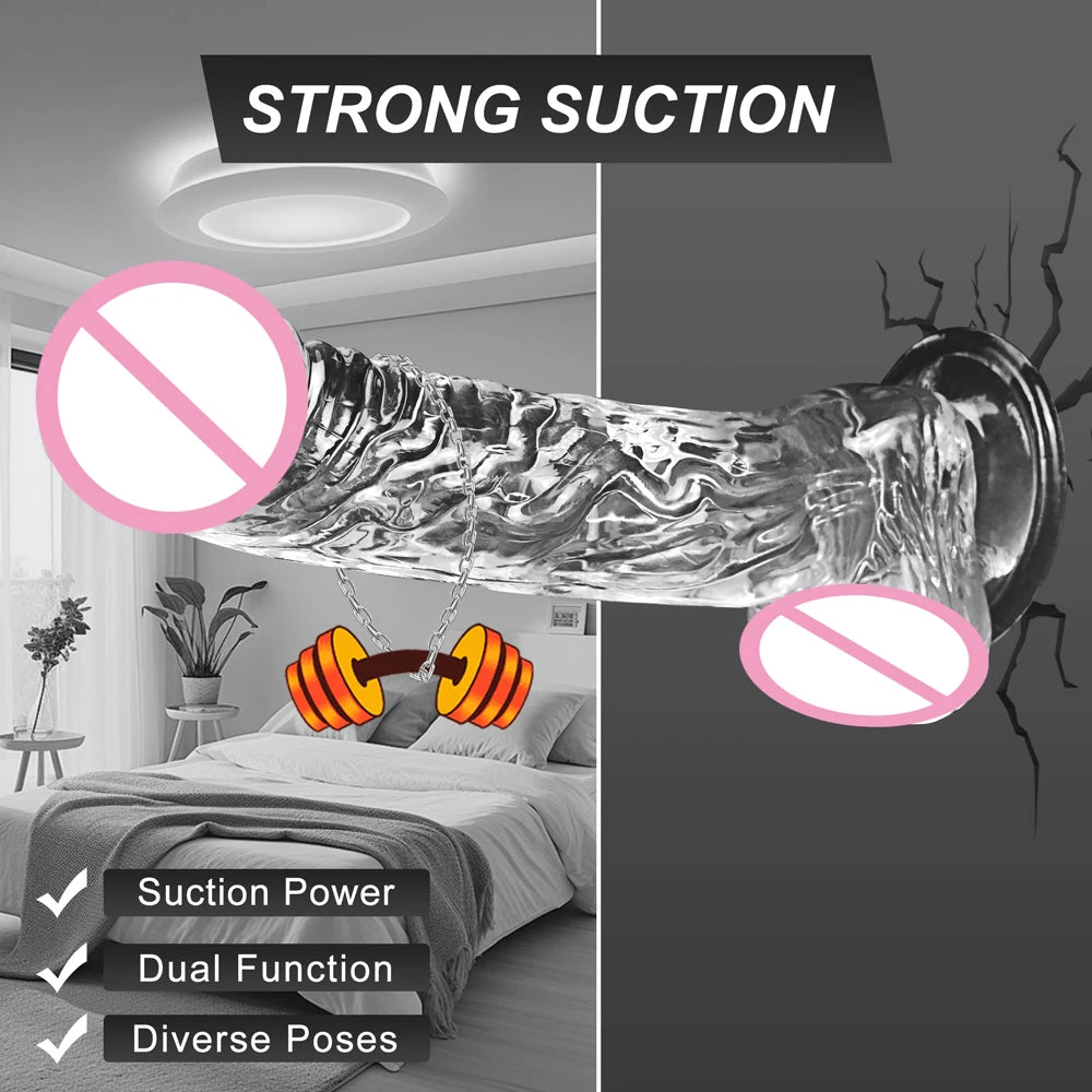 LuxeRide Transparent Suction Dildo – Soft & Realistic