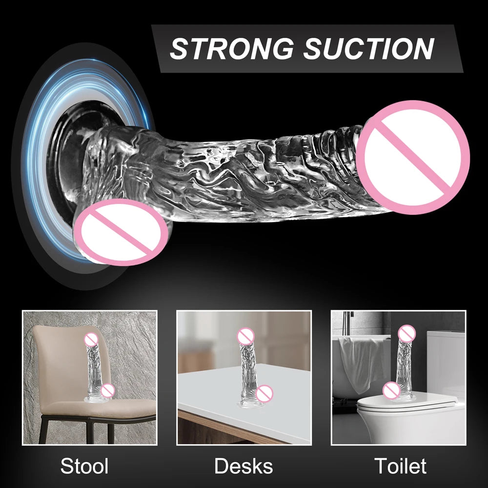 LuxeRide Transparent Suction Dildo – Soft & Realistic
